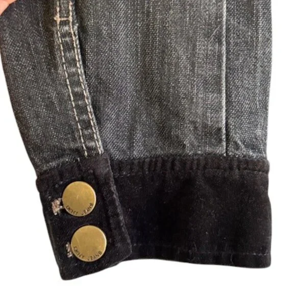 DKNY Jeans Women's Black Cropped Denim Military Style Jacket Stretch Faded L EUC - Picture 10 of 16